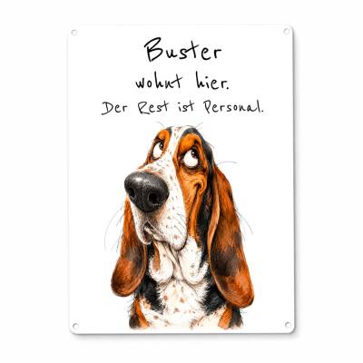 Basset Hound Dekoschild personalisiert | Aluminium, DIN A4