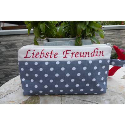 Kosmetiktasche Liebste Freundin, bestickt, Handarbeit Unikat, Geschenk