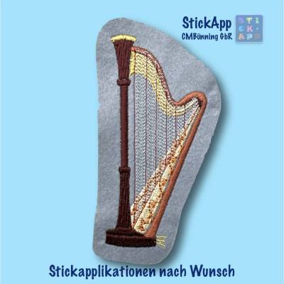 Harfe – Stickapplikation mit Wunschname – Musik-Aufnäher – zum Aufbügeln