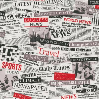 Dekostoff Halbpanama  “Breaking News” Zeitung, Rot, Weiß, Schwarz (1m /13,00€)