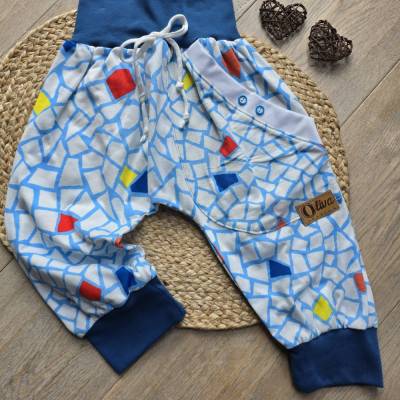 Kinder Sommer Pumphose Shorts Gr.128/134 – Kniehose bunt | Leicht & luftig | Bio Jersey Unikat Unisex
