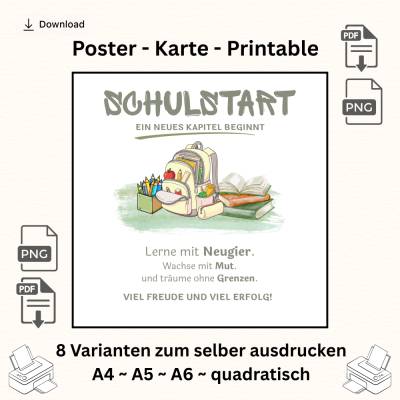 Schulstart Druckvorlage Printable | Einschulung | Karte & Poster zum Ausdrucken | PDF & PNG Download