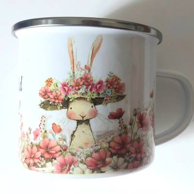 Emailletasse mit Hasendame
