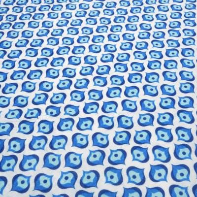 Stoff Baumwolle Popeline Tante Ema mit Ornamente Tropfen Design weiß blau hellblau Kleiderstoff Kinderstoff Dekostoff