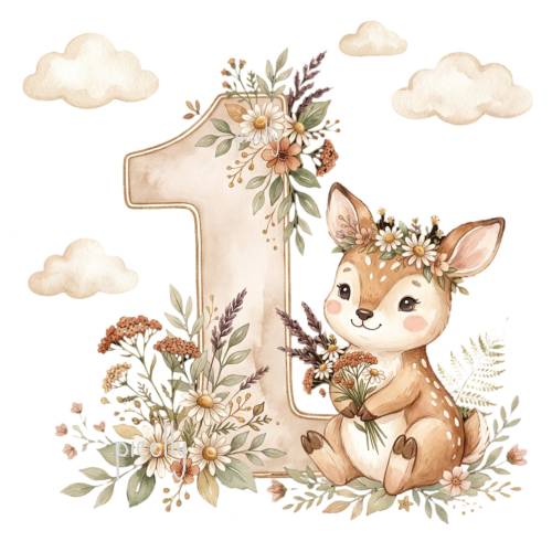 1. Geburtstag PNG, erster Geburtstag Rehkitz Design für T-Shirt, Tasse, Kissen, Karte, Kinderparty Sublimation