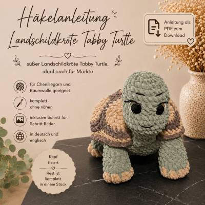 Häkelanleitung Landschildkröte Tabby Turtle | Amigurumi PDF | Ohne Nähen | Plüschtier häkeln