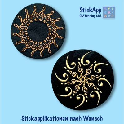 Notenschlüssel  – Stickapplikation mit Wunschname – Musik-Aufnäher – zum Aufbügeln