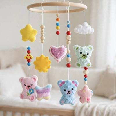 Stickdatei Mobile Set mit Teddy Bruni Bruno und Herz, Sonne, Blume, Schmetterling, Stern, Wolke  – In the Hoop Set 26120