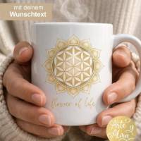 Tasse Lebensblume mit personalisierten Text, Geschenktasse, flower of life, Wunschtext, Yoga Geschenk, Lebensblume