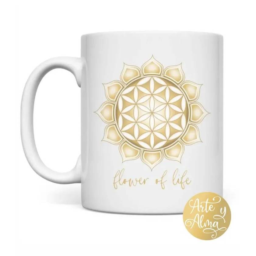 Tasse Lebensblume mit personalisierten Text, Geschenktasse, flower of life, Wunschtext, Yoga Geschenk, Lebensblume
