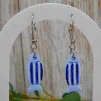 Fisch Sardinen Ohrringe aus Polymer Clay Ohrhänger in blau