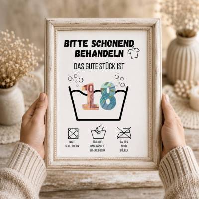 Geldgeschenk 18. Geburtstag – Waschanleitung als PDF zum Ausdrucken | Kreative Geschenkidee | Digital Download