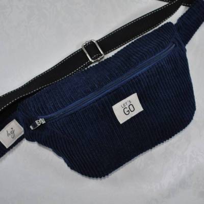 Trendy Crossbag, Hip Bag, Bauchtasche, Gürteltasche, Umhängetasche aus Cordstoff,dunkelblau