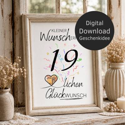 Geldgeschenk 19. Geburtstag | Wunscherfüller | Last Minute Geburtstagsgeschenk zum selbst ausdrucken | Digital Download
