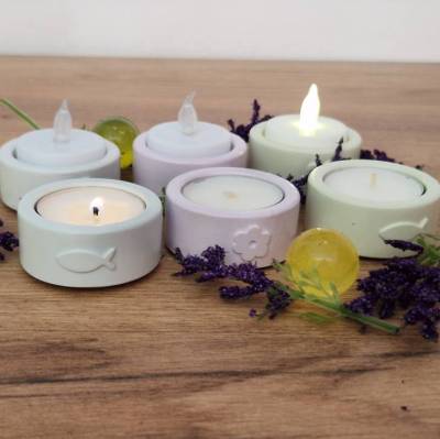 Minimalistische Teelichthalter aus Raysin 200 im 6er Set – Pastellfarben für LED & Teelichter