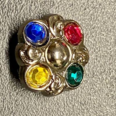 Strassknöpfe aus Kunststoff 10 er Pack silber bzw. gold/silber mit bunten Steinen