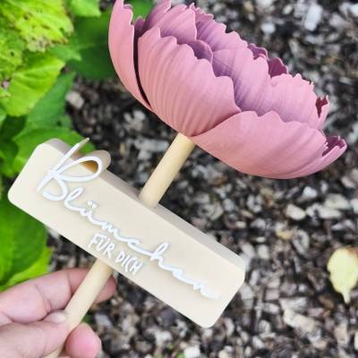 3D-gedrucktes Blumenschild (11 cm) – geschwungene Schrift zum Aufstecken