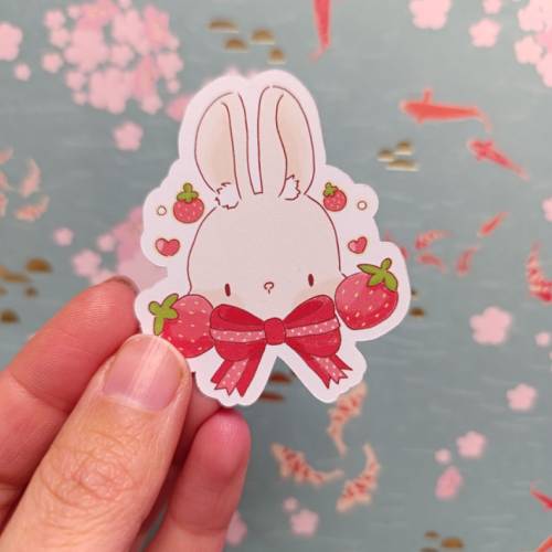 Hase Schleife Erdbeer Sticker