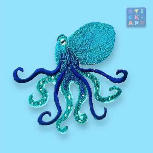 Oktopus Krake Tintenfisch Stickapplikation in deiner Wunschfarbe – als Aufnäher oder Aufbügler in drei Größen.
