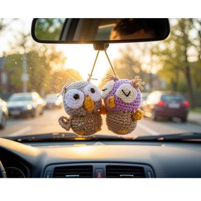 Schlüsselanhänger Eule gehäkelt aus Baumwolle, Glücksbringer Eule, Geschenk für Autofahrer & kleines Mitbringsel