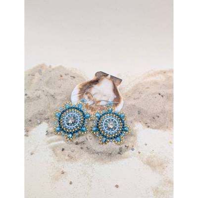Boho Perlenohrringe Blau Gold | Handgemachter Statement-Schmuck, Edelstahl maritim