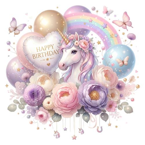 Einhorn Kindergeburtstag PNG, Einhorn Ballon Clipart Pastell, Regenbogen Geburtstagsdesign mit Einhorn Sublimation