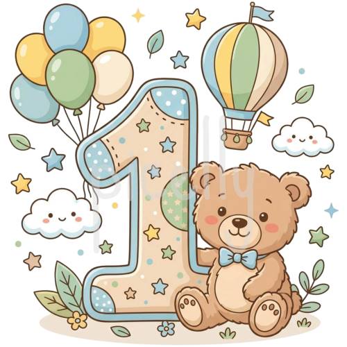 1. Geburtstag PNG, Erster Geburtstag Teddy Bär Design für T-Shirt, Tasse, Kissen, Karte, Kinderparty Sublimation