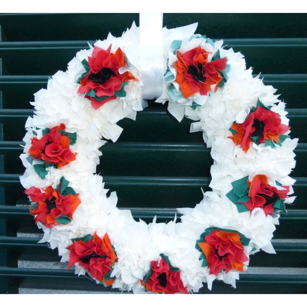 Türkranz Mohnblumen, Stoffkranz, Deko, Geschenk, Hochzeit, Stoff Upcycling, Unikat hessmade