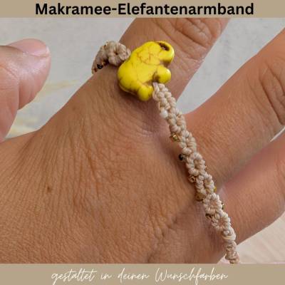 Elefantenarmband Makramee in Wunschfarben personalisiert |Perlen Garn Elefant wählbar | individuelles Armband mit Symbol