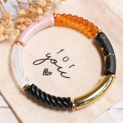 Armband, Tubeperlen, Armreif, Röhrenperlen, bunt, Perlenarmband, Geschenk, elastisch, Festival, Boho, Hippie, Trend
