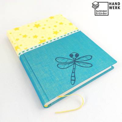 Notizbuch, A5, Liebelle Siebdruck, Sterne, türkis gelb, 280 Seiten, füllertauglich
