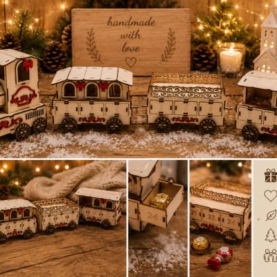 Adventszug aus Holz – Handgefertigter Adventskalender mit 24 Schubladen