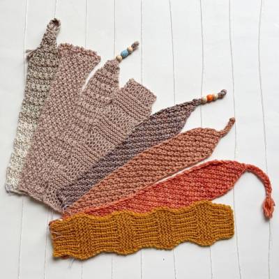 Lesezeichen Brauntöne verschiedene Formen und Muster handgestrickt