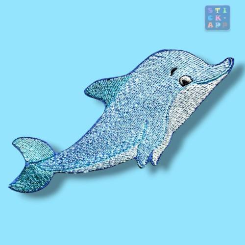 Delfin Patch Stickapplikation in Wunschfarben in verschiedenen Größen als Aufnäher Aufbügler Klettie
