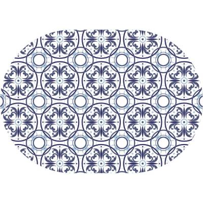 Frühstücksbrettchen Azulejos Dekor, Ovales Brettchen mit Mosaik in Blautönen auf Weiß