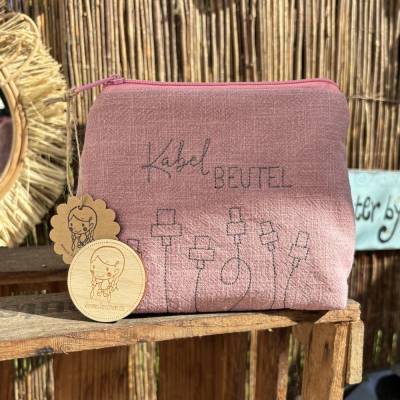 Kabelbeutel // Leinentasche für unterwegs // Krimskrams // Kabel // Urlaub // Camping rosa