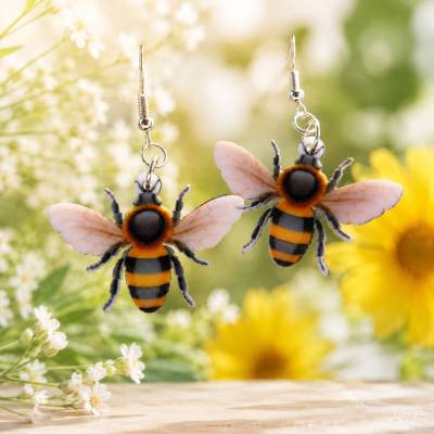 Bienen Ohrringe aus Acryl mit 925 Silber Ohrhaken – gelbe Bienen  beidseitig 