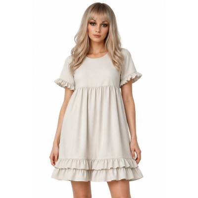 Damen Kleid Akari in monochrome beige aus Baumwolle, Handarbeit, Unikat