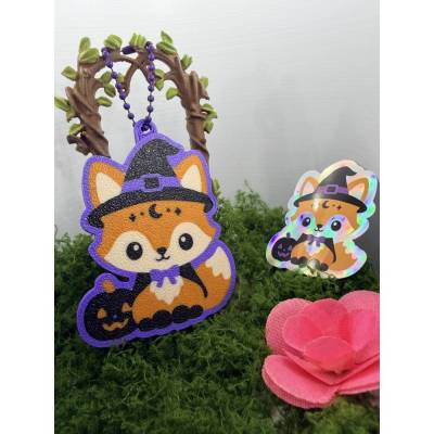 Halloween Fuchs Schlüsselanhänger mit Glitzersticker – Kawaii Taschenanhänger | MaLiMa Zaubermoos