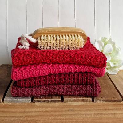 Spültuch Rot ca 25x25 bis 29x29 cm bunter Wischlappen handgestrickt aus Baumwolle