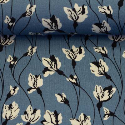 Swafing Jersey Kalamos, Blumen auf rauchblau