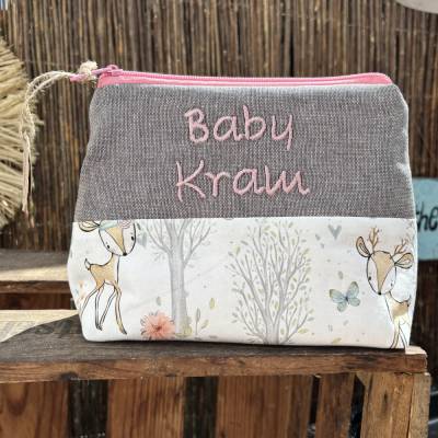 Große Baby Tasche/Windeltasche/Kulturbeutel Baby Kram - Waldtiere - rosa