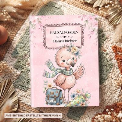 Schutzhülle für Hausaufgabenheft DIN A5 • personalisiert • verschiedene Flamingo-Motive  – Transparente Heft-Hülle mit Einleger