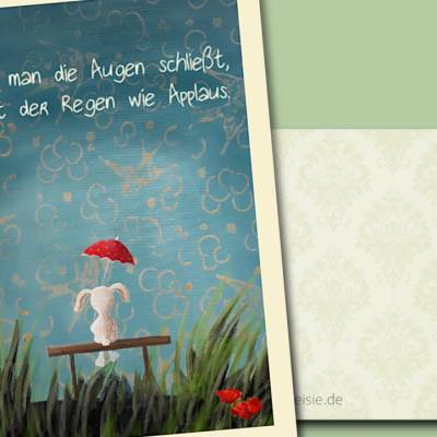 Postkarte Hase im regen