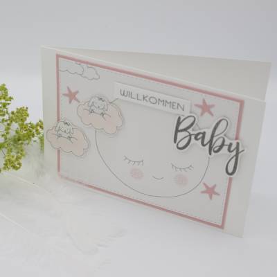 Babykarte zur Geburt Mädchen – Handgemachte Glückwunschkarte Willkommen Baby