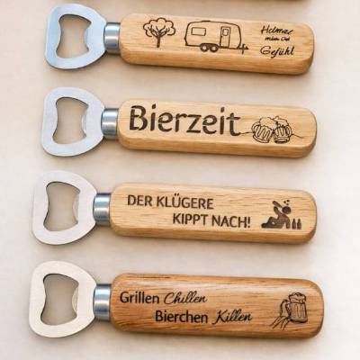 Personalisierter Holz-Flaschenöffner mit Wunschgravur Geschenk für Männer Grillen Vatertag Camping