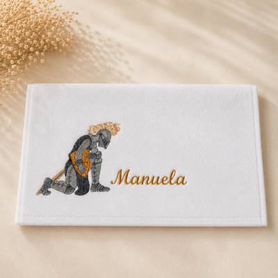 Personalisiertes Gästehandtuch 30 × 50 cm | Bestickt mit Wunschname & Ritter-Motiv | Geschenk für Mittelalter-Fans