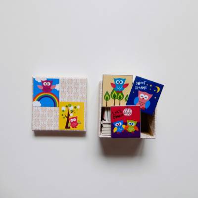 Handmade Memoryspiel niedliche Eulen mit 40 Karten in schöner mit italienichem Papier beklebten Schachtel