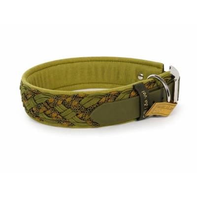 Gepolstertes Paracord Halsband + Leine geflochten in Olive, Hundehalsband verstellbar