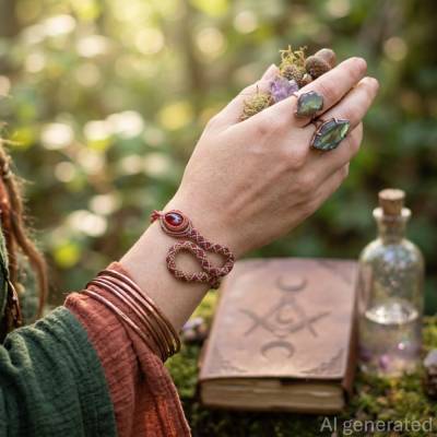 Makramee-Armband "Schlange" mit Granat